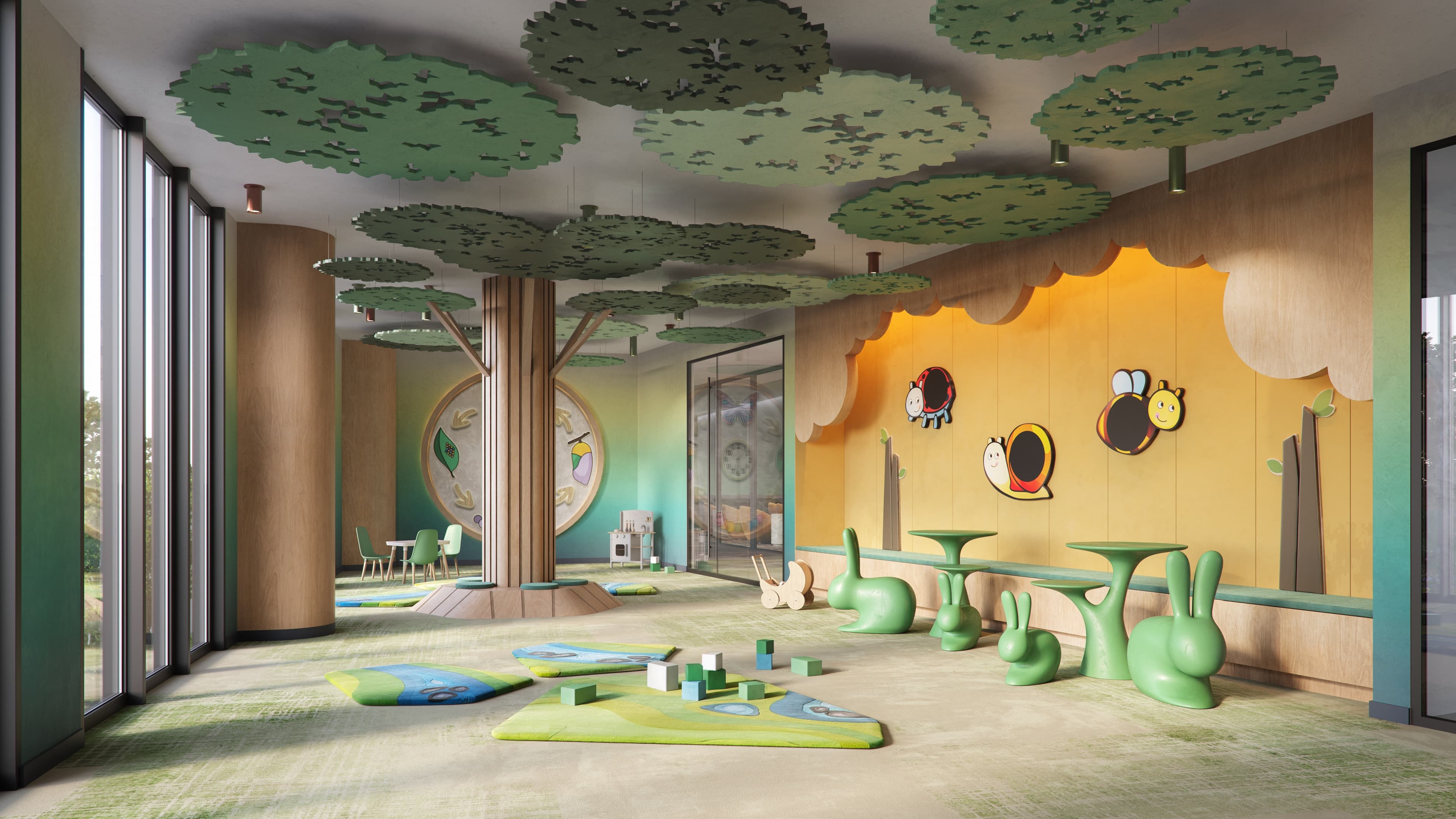 Children's playroom in expansive private amenity space