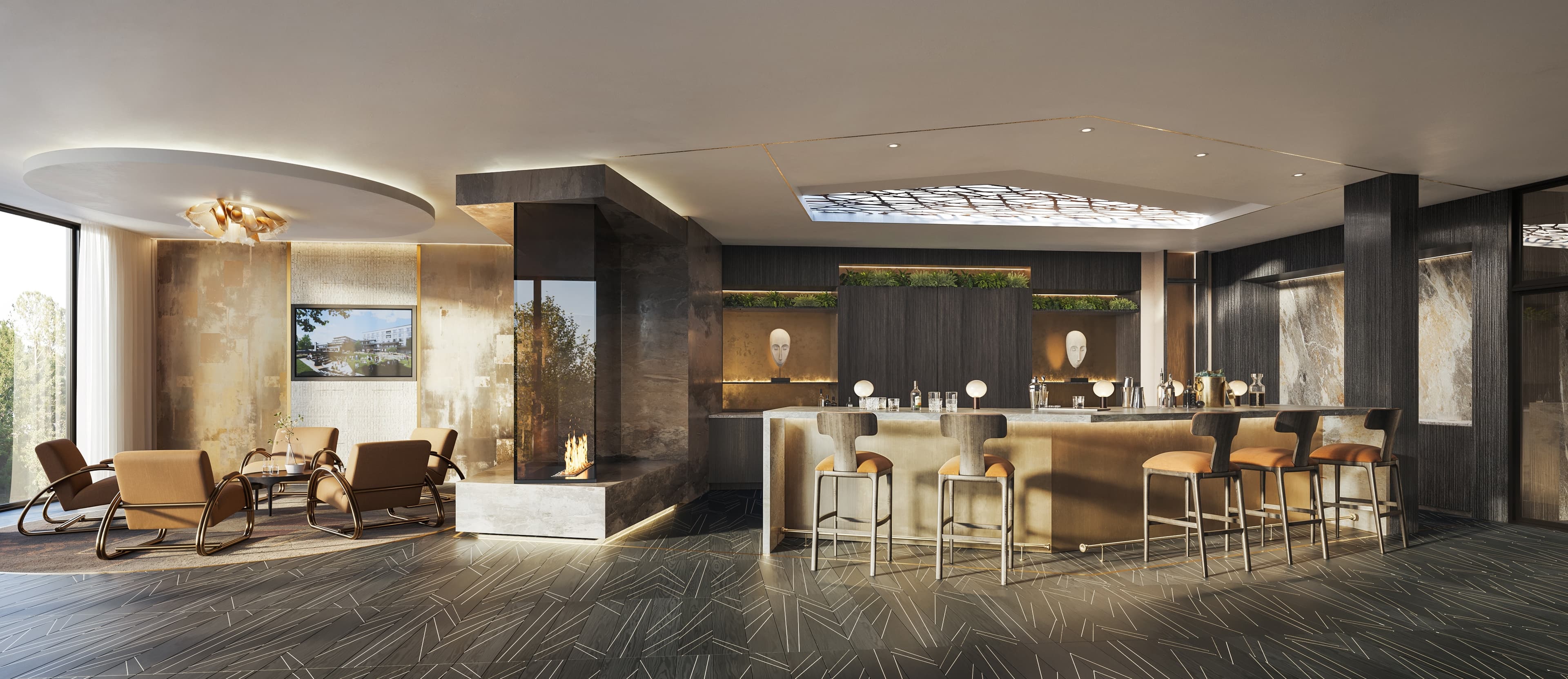 resident private dining and event space, expansive resident amenity space