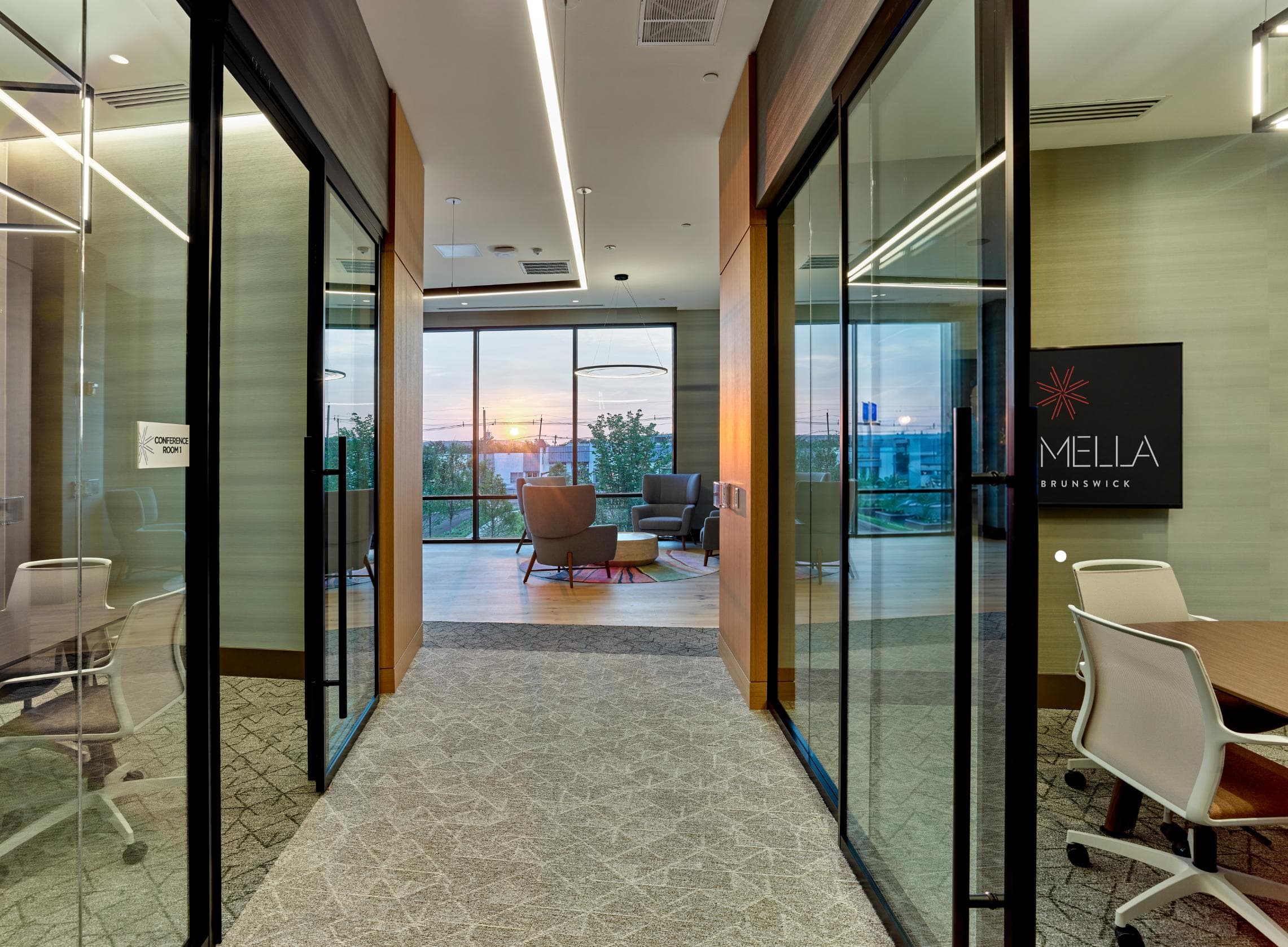 A glass door with a sign that says